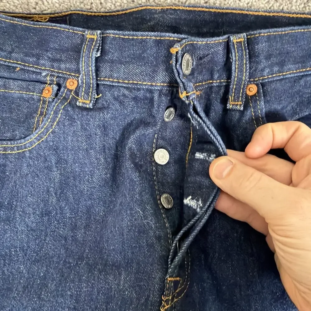 Levis 501 Jeans Men 33x34 Dark Blue Button Fly Denim Straight Leg 00501-0115